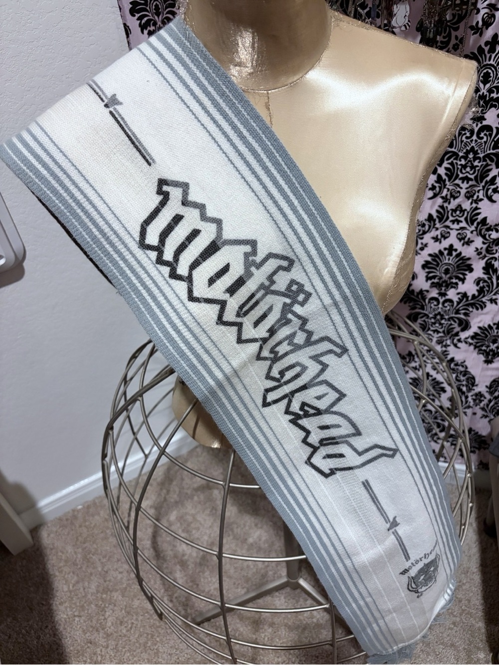 Vintage Motörhead - gray and white striped scarf